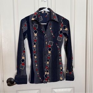 Modern Juniors Vintage Navy Geometric Stripe Button-Up Shirt